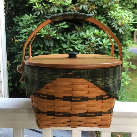 Vtg ‘99 LONGABERGER Generosity Basket 9-Piece Set RARE Inserts Green Plaid NEW